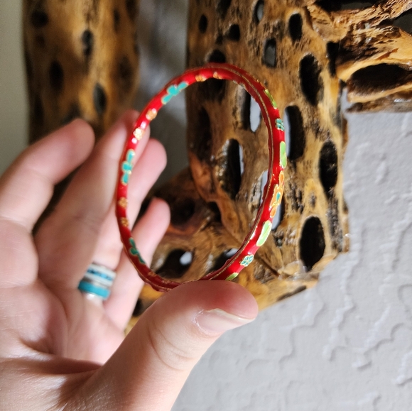 Vintage Red Cloisonne Bangle Bracelet - Picture 7 of 8